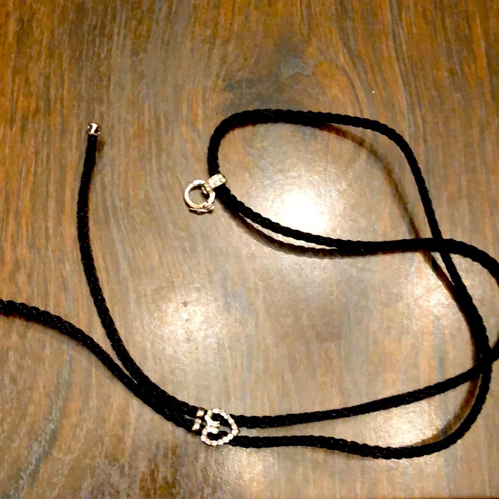 Bolo tie black cord and crystal necklace